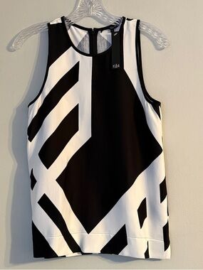 Tibi Black & White Graphic Sleeveless Tank Top Women’s Size 2 Relaxed Fit